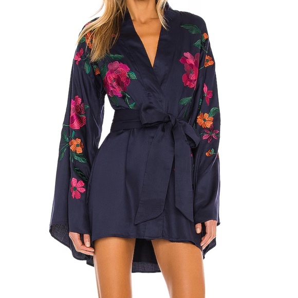 House of Harlow Embroidered Kimono Navy Blue - Picture 1 of 4